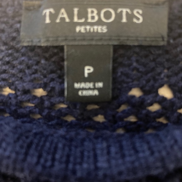 Talbots navy cotton sweater with horizontal weave design size petite - Picture 6 of 8